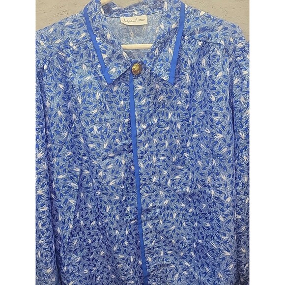 Lady Manhattan vtg 80s Blue Blouse Collared‎ Button Down Top 3X Retro - Picture 2 of 10